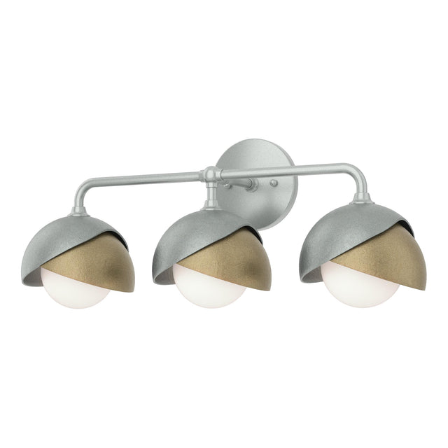 Hubbardton Forge 2022 Vintage Platinum Soft Gold Opal Glass (GG) Brooklyn 3-Light Double Shade Bath Sconce