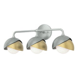 Hubbardton Forge 2022 Vintage Platinum Modern Brass Opal Glass (GG) Brooklyn 3-Light Double Shade Bath Sconce