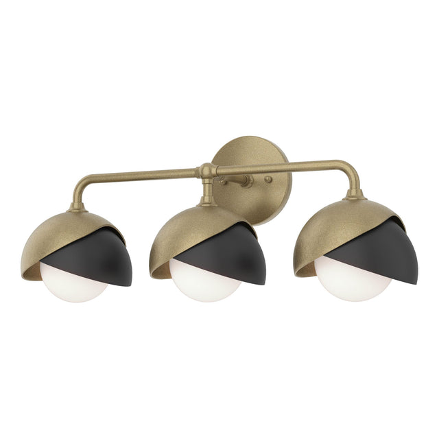 Hubbardton Forge 2022 Soft Gold Black Opal Glass (GG) Brooklyn 3-Light Double Shade Bath Sconce