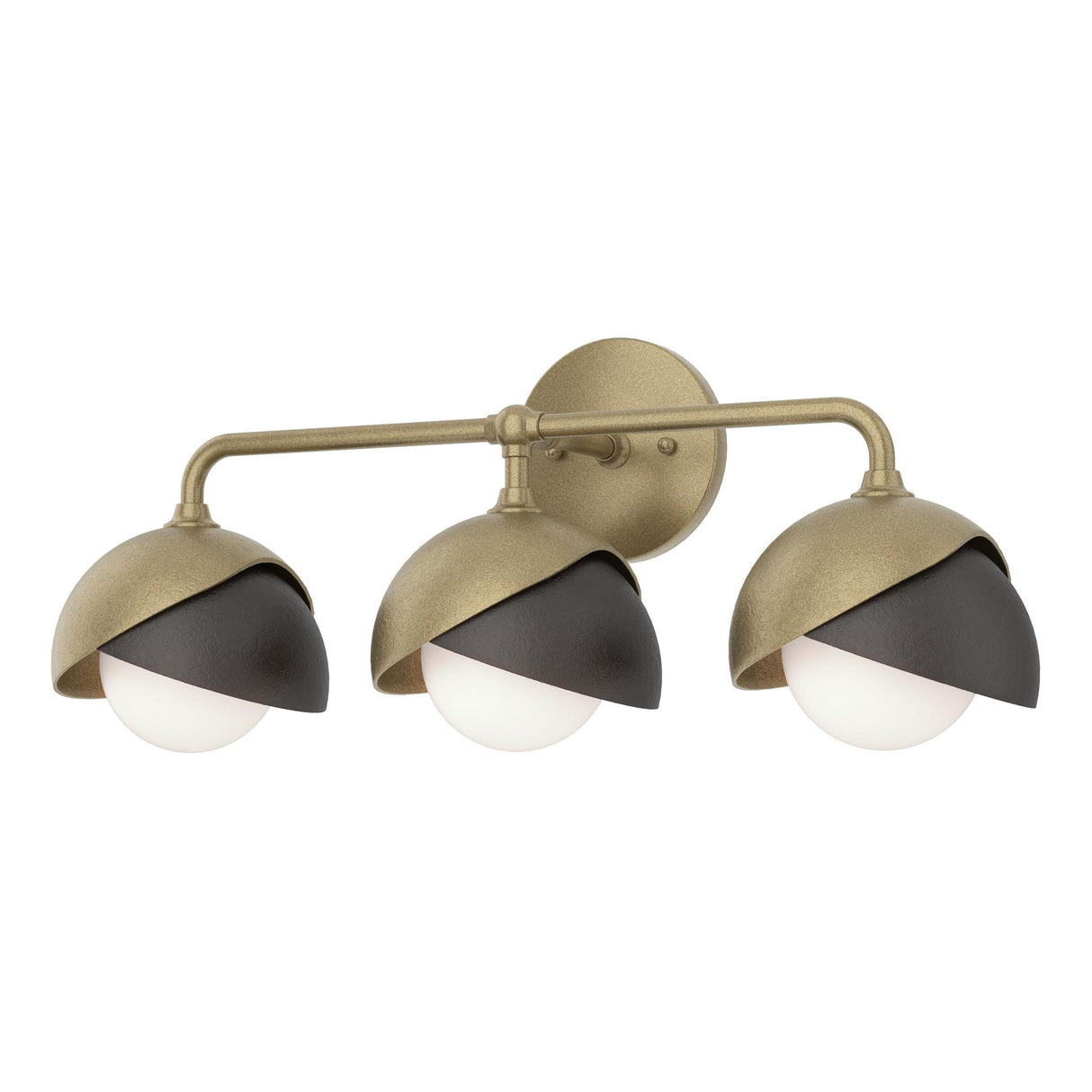 Hubbardton Forge 2022 Soft Gold Oil Rubbed Bronze Opal Glass (GG) Brooklyn 3-Light Double Shade Bath Sconce