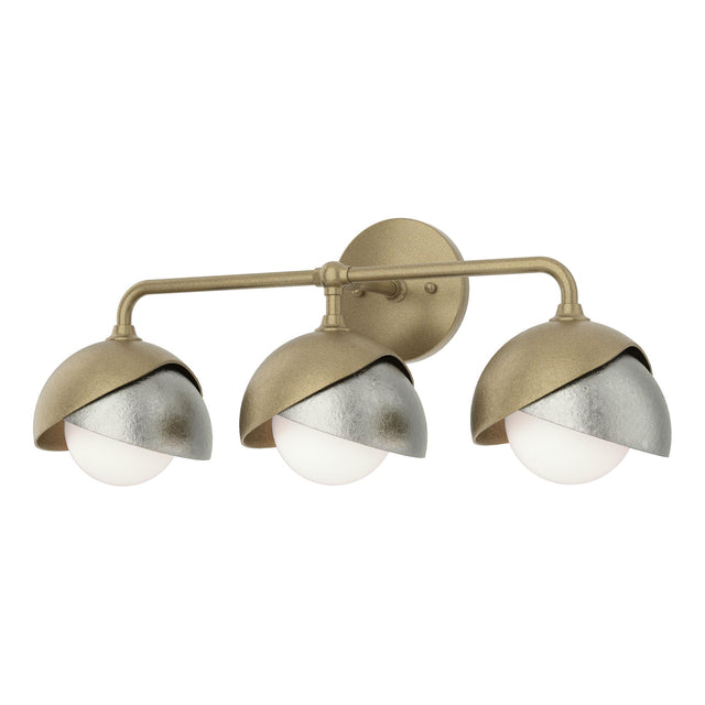 Hubbardton Forge 2022 Soft Gold Sterling Opal Glass (GG) Brooklyn 3-Light Double Shade Bath Sconce