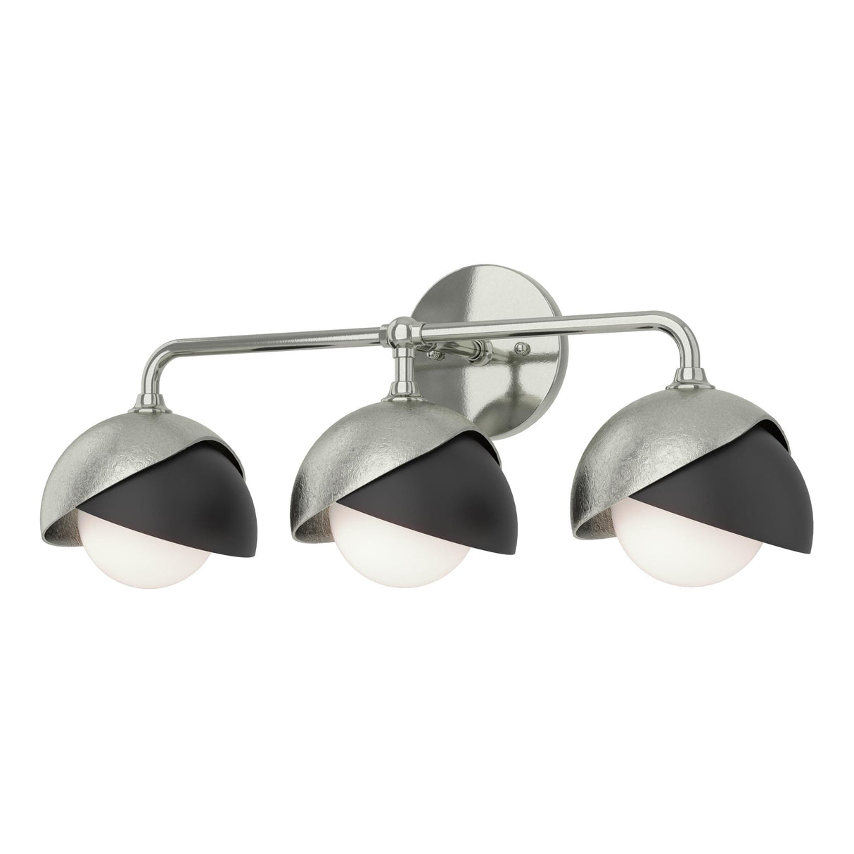 Hubbardton Forge 2022 Sterling Black Opal Glass (GG) Brooklyn 3-Light Double Shade Bath Sconce