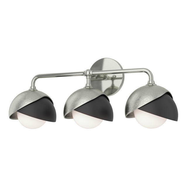 Hubbardton Forge 2022 Sterling Black Opal Glass (GG) Brooklyn 3-Light Double Shade Bath Sconce