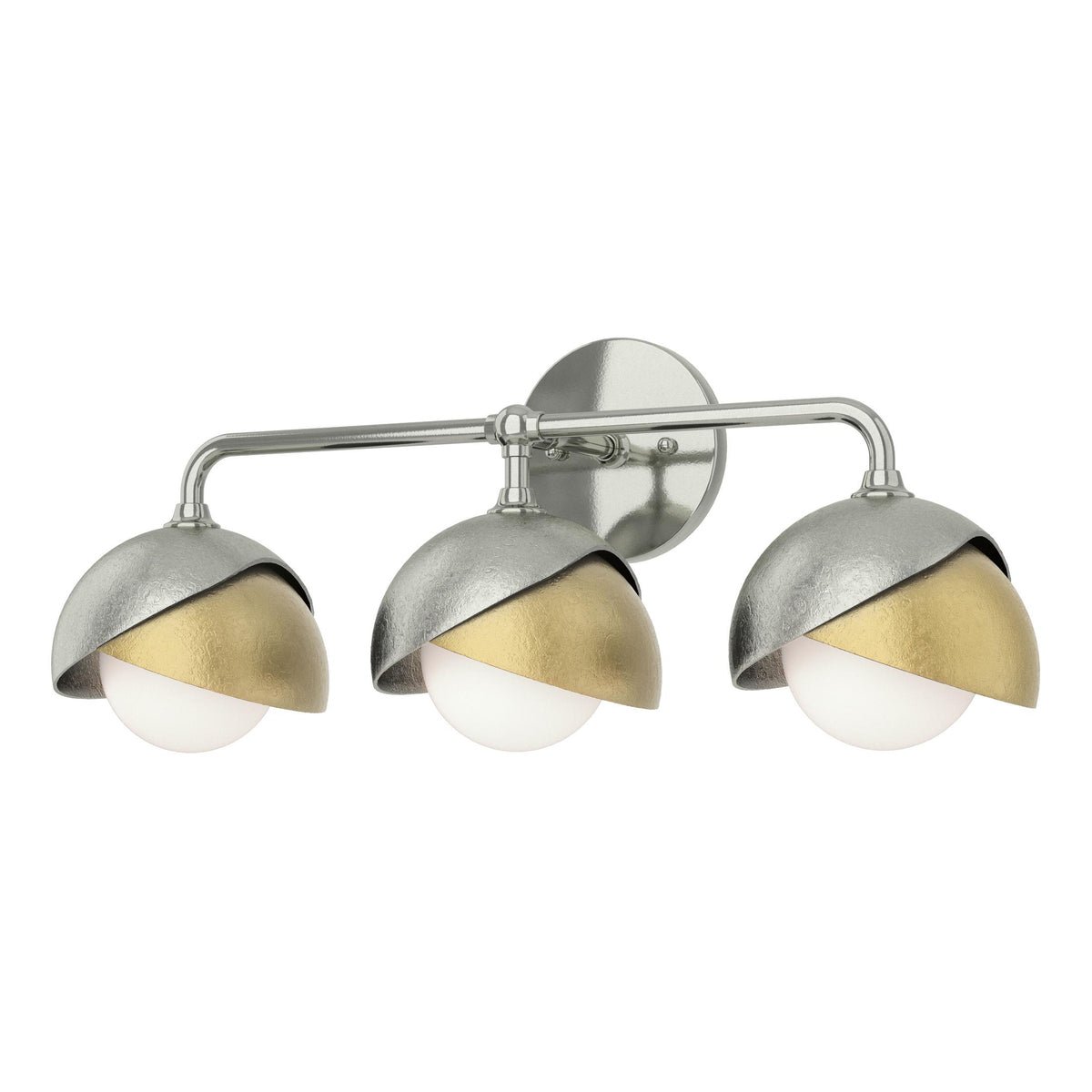 Hubbardton Forge 2022 Sterling Modern Brass Opal Glass (GG) Brooklyn 3-Light Double Shade Bath Sconce