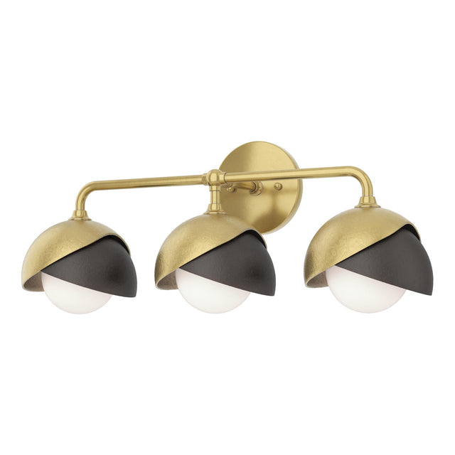 Hubbardton Forge 2022 Modern Brass Oil Rubbed Bronze Opal Glass (GG) Brooklyn 3-Light Double Shade Bath Sconce