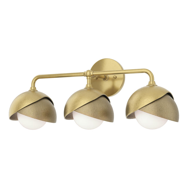 Hubbardton Forge 2022 Modern Brass Soft Gold Opal Glass (GG) Brooklyn 3-Light Double Shade Bath Sconce