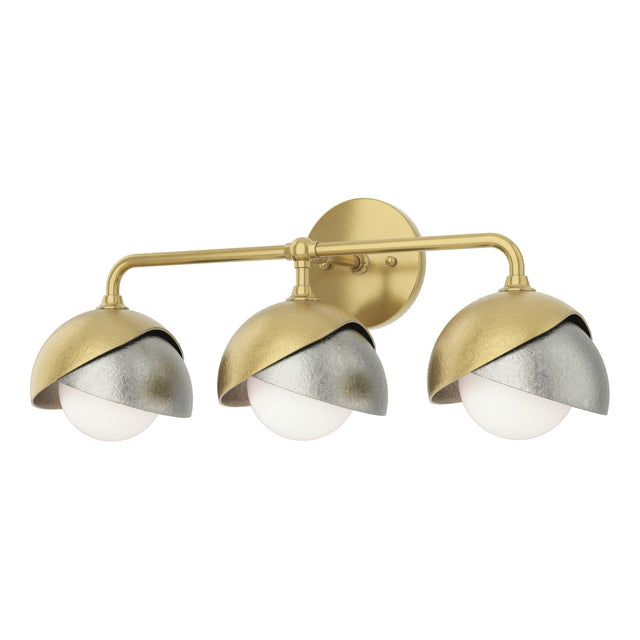 Hubbardton Forge 2022 Modern Brass Sterling Opal Glass (GG) Brooklyn 3-Light Double Shade Bath Sconce