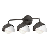 Hubbardton Forge 2022 Oil Rubbed Bronze White Opal Glass (GG) Brooklyn 3-Light Double Shade Bath Sconce