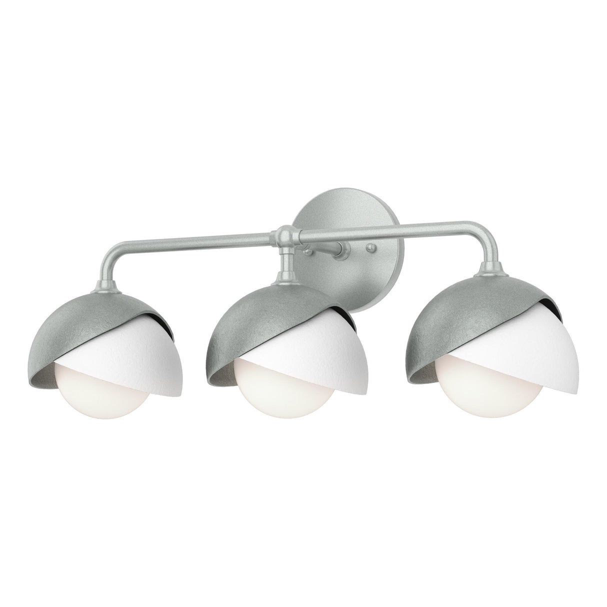 Hubbardton Forge 2022 Vintage Platinum White Opal Glass (GG) Brooklyn 3-Light Double Shade Bath Sconce