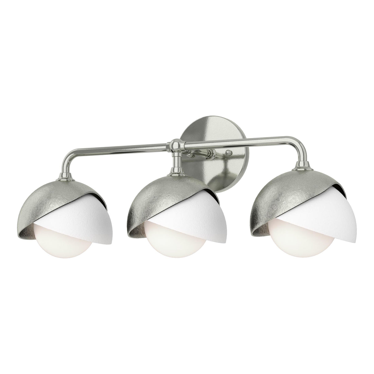 Hubbardton Forge 2022 Sterling White Opal Glass (GG) Brooklyn 3-Light Double Shade Bath Sconce