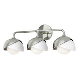 Hubbardton Forge 2022 Sterling White Opal Glass (GG) Brooklyn 3-Light Double Shade Bath Sconce