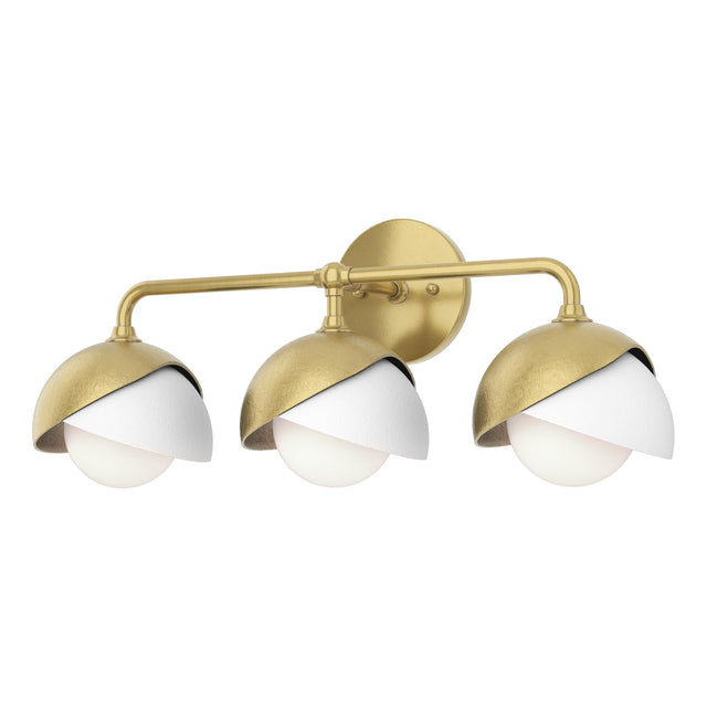 Hubbardton Forge 2022 Modern Brass White Opal Glass (GG) Brooklyn 3-Light Double Shade Bath Sconce