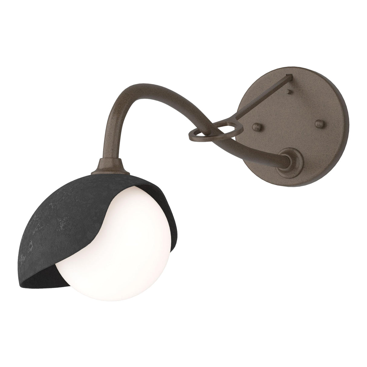 Hubbardton Forge 2022 Bronze Black Opal Glass (GG) Brooklyn 1-Light Single Shade Long-Arm Sconce