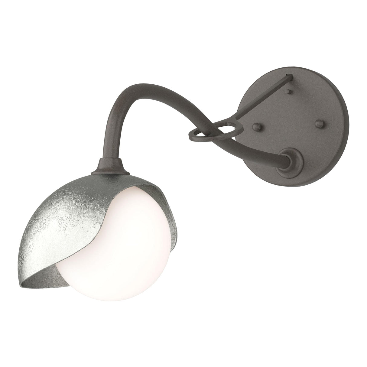 Hubbardton Forge 2022 Dark Smoke Sterling Opal Glass (GG) Brooklyn 1-Light Single Shade Long-Arm Sconce