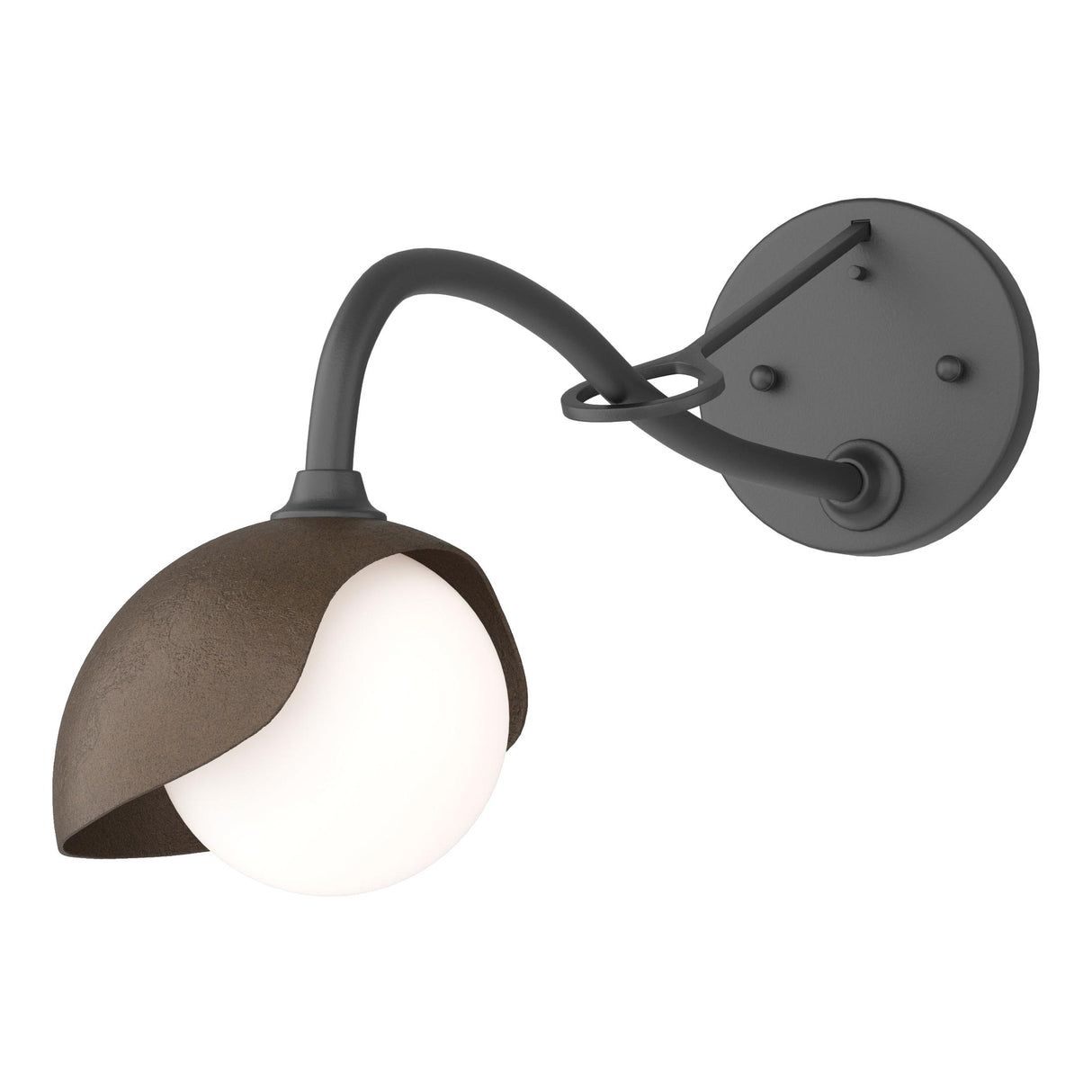 Hubbardton Forge 2022 Black Bronze Opal Glass (GG) Brooklyn 1-Light Single Shade Long-Arm Sconce