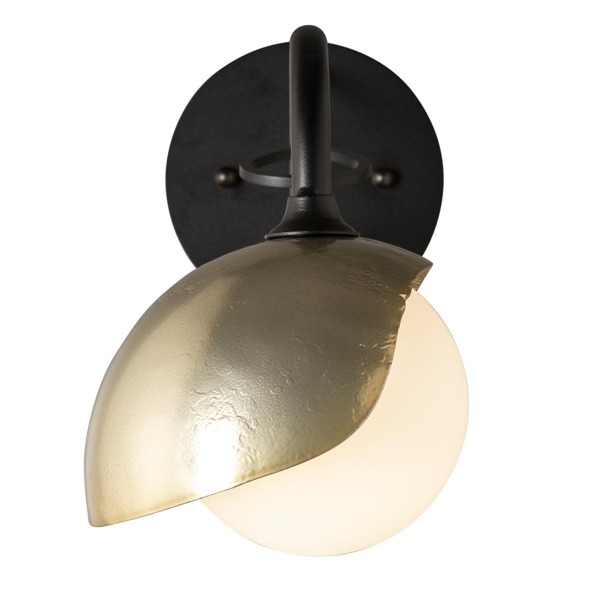 Hubbardton Forge 2022 Black Modern Brass Opal Glass (GG) Brooklyn 1-Light Single Shade Long-Arm Sconce