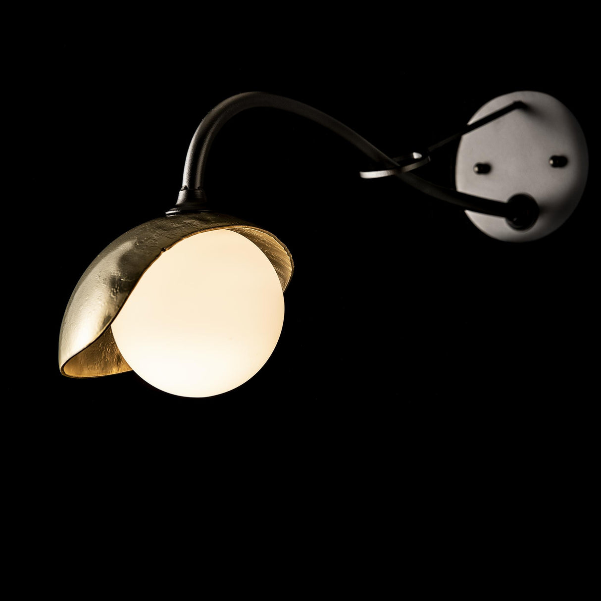 Hubbardton Forge 2022 Black Modern Brass Opal Glass (GG) Brooklyn 1-Light Single Shade Long-Arm Sconce
