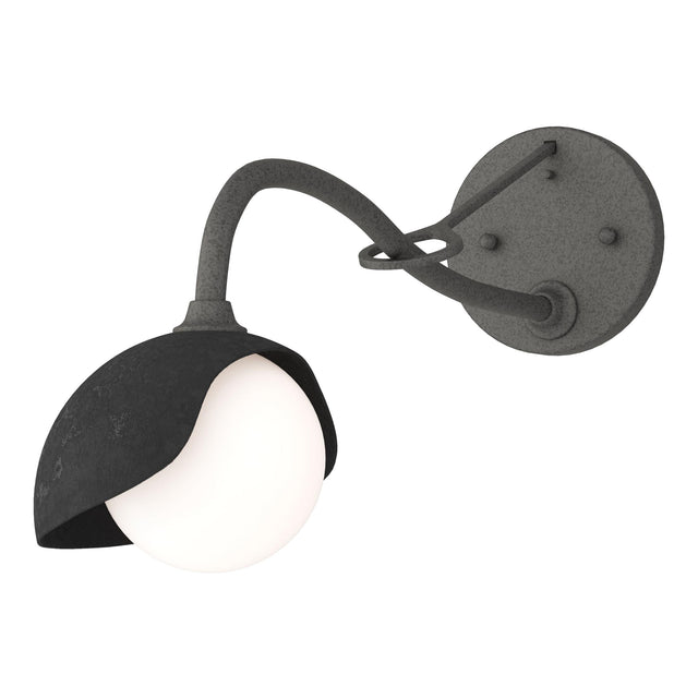 Hubbardton Forge 2022 Natural Iron Black Opal Glass (GG) Brooklyn 1-Light Single Shade Long-Arm Sconce