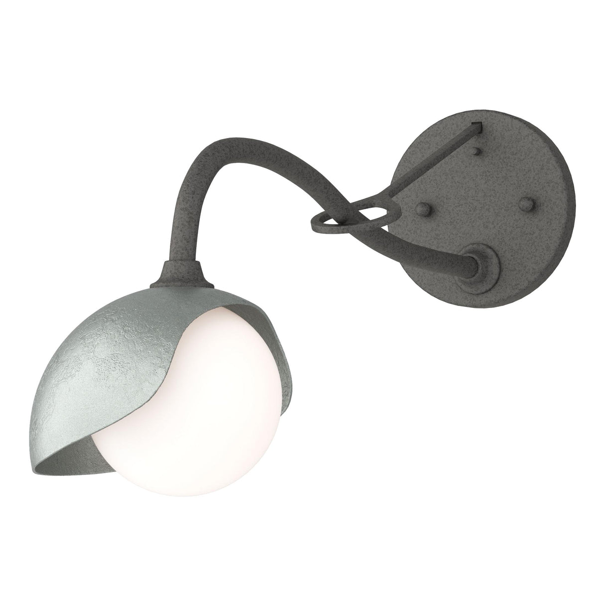 Hubbardton Forge 2022 Natural Iron Vintage Platinum Opal Glass (GG) Brooklyn 1-Light Single Shade Long-Arm Sconce
