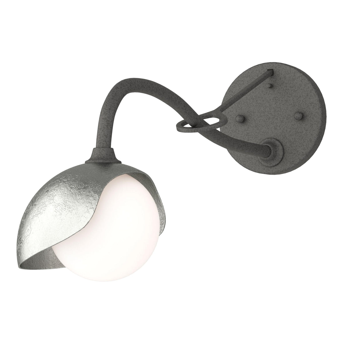 Hubbardton Forge 2022 Natural Iron Sterling Opal Glass (GG) Brooklyn 1-Light Single Shade Long-Arm Sconce