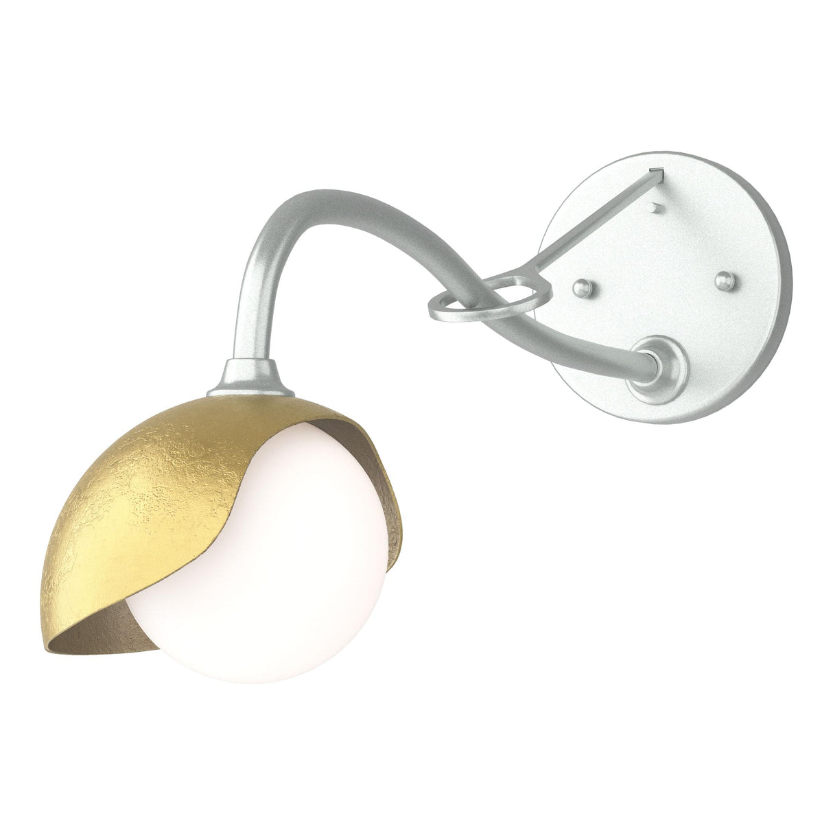 Hubbardton Forge 2022 Vintage Platinum Modern Brass Opal Glass (GG) Brooklyn 1-Light Single Shade Long-Arm Sconce