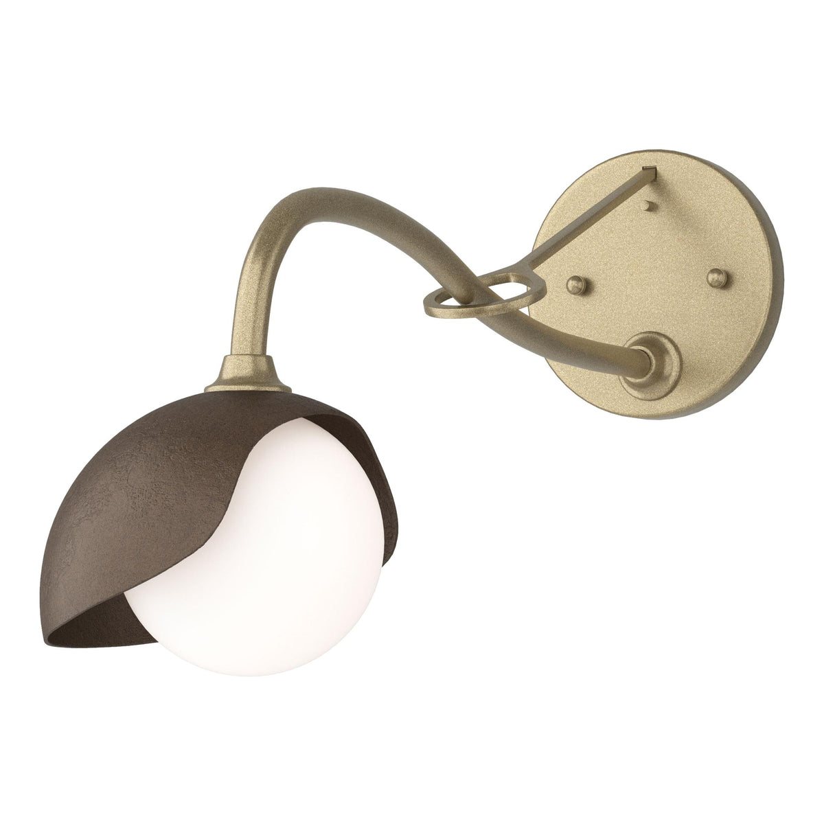 Hubbardton Forge 2022 Soft Gold Bronze Opal Glass (GG) Brooklyn 1-Light Single Shade Long-Arm Sconce