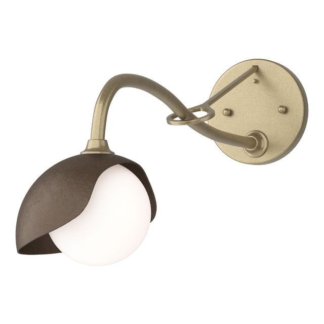 Hubbardton Forge 2022 Soft Gold Bronze Opal Glass (GG) Brooklyn 1-Light Single Shade Long-Arm Sconce