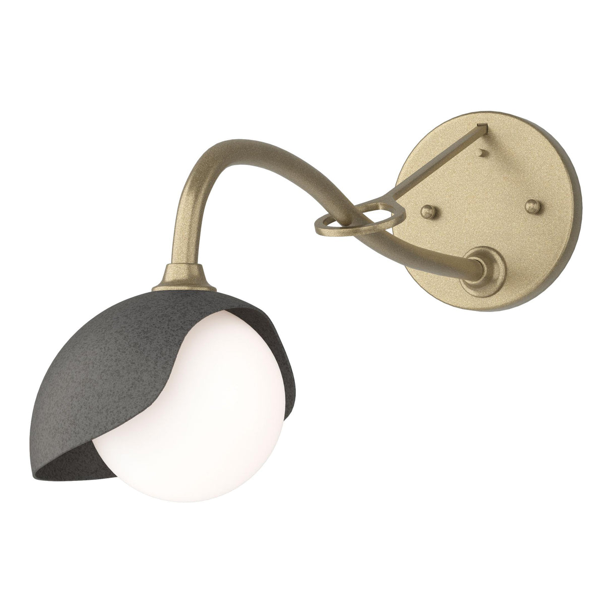 Hubbardton Forge 2022 Soft Gold Natural Iron Opal Glass (GG) Brooklyn 1-Light Single Shade Long-Arm Sconce