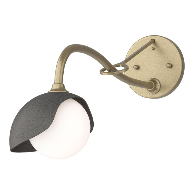 Hubbardton Forge 2022 Soft Gold Natural Iron Opal Glass (GG) Brooklyn 1-Light Single Shade Long-Arm Sconce