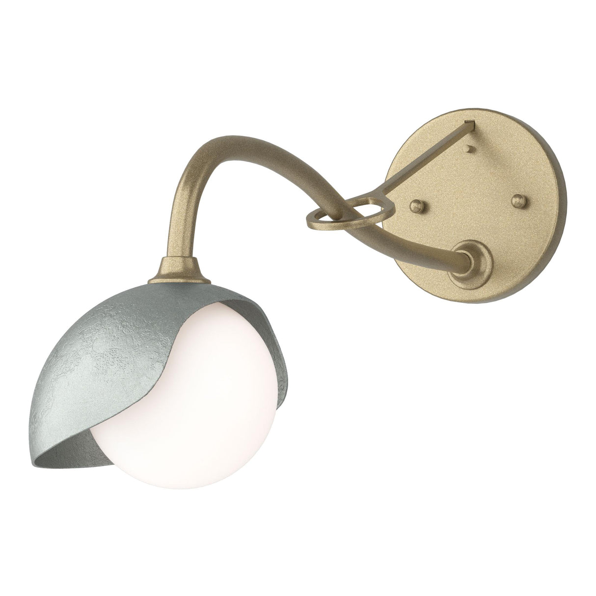 Hubbardton Forge 2022 Soft Gold Vintage Platinum Opal Glass (GG) Brooklyn 1-Light Single Shade Long-Arm Sconce