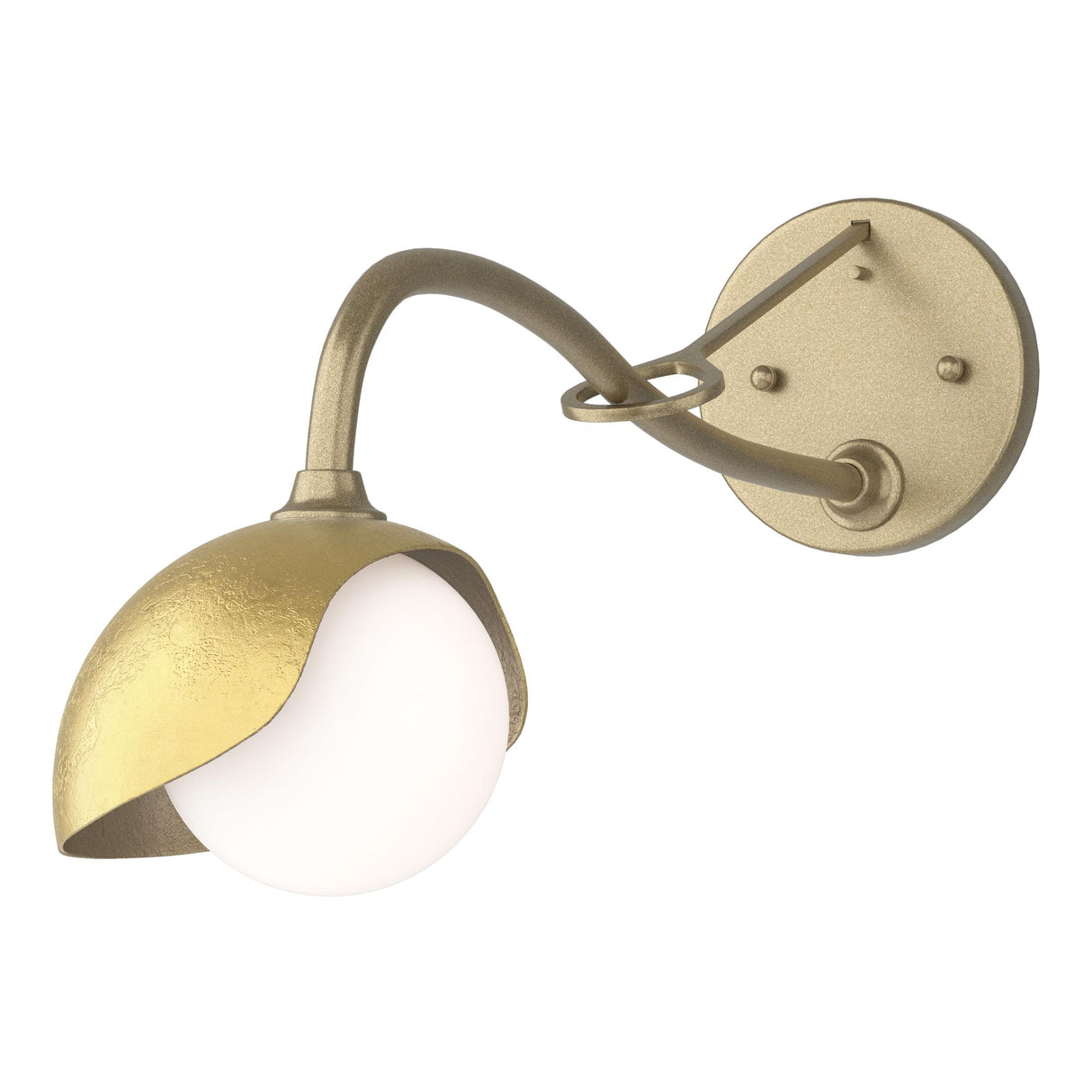 Hubbardton Forge 2022 Soft Gold Modern Brass Opal Glass (GG) Brooklyn 1-Light Single Shade Long-Arm Sconce