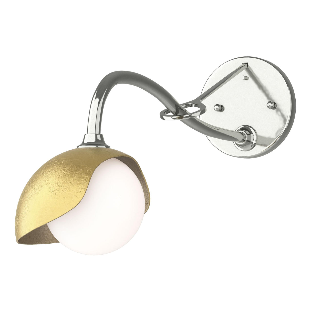 Hubbardton Forge 2022 Sterling Modern Brass Opal Glass (GG) Brooklyn 1-Light Single Shade Long-Arm Sconce