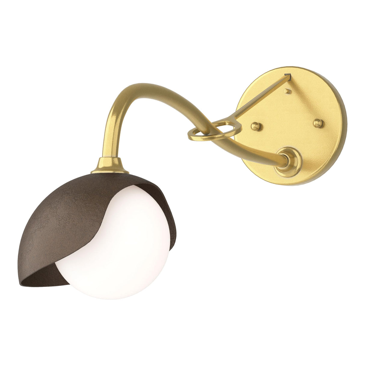 Hubbardton Forge 2022 Modern Brass Bronze Opal Glass (GG) Brooklyn 1-Light Single Shade Long-Arm Sconce