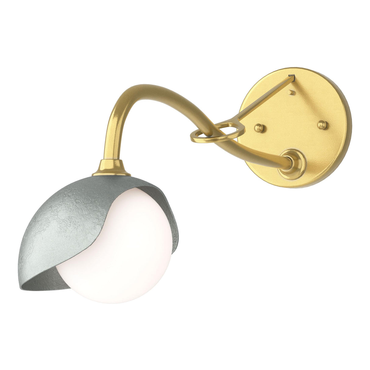 Hubbardton Forge 2022 Modern Brass Vintage Platinum Opal Glass (GG) Brooklyn 1-Light Single Shade Long-Arm Sconce