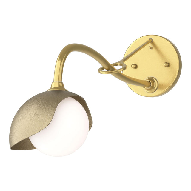 Hubbardton Forge 2022 Modern Brass Soft Gold Opal Glass (GG) Brooklyn 1-Light Single Shade Long-Arm Sconce