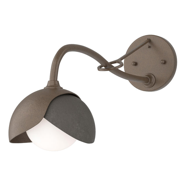 Hubbardton Forge 2022 Bronze Dark Smoke Opal Glass (GG) Brooklyn 1-Light Double Shade Long-Arm Sconce