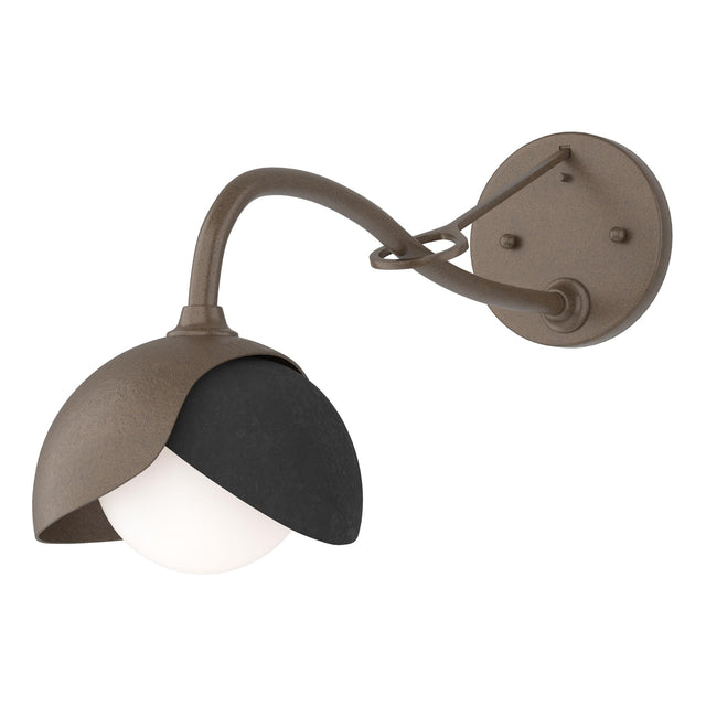 Hubbardton Forge 2022 Bronze Black Opal Glass (GG) Brooklyn 1-Light Double Shade Long-Arm Sconce