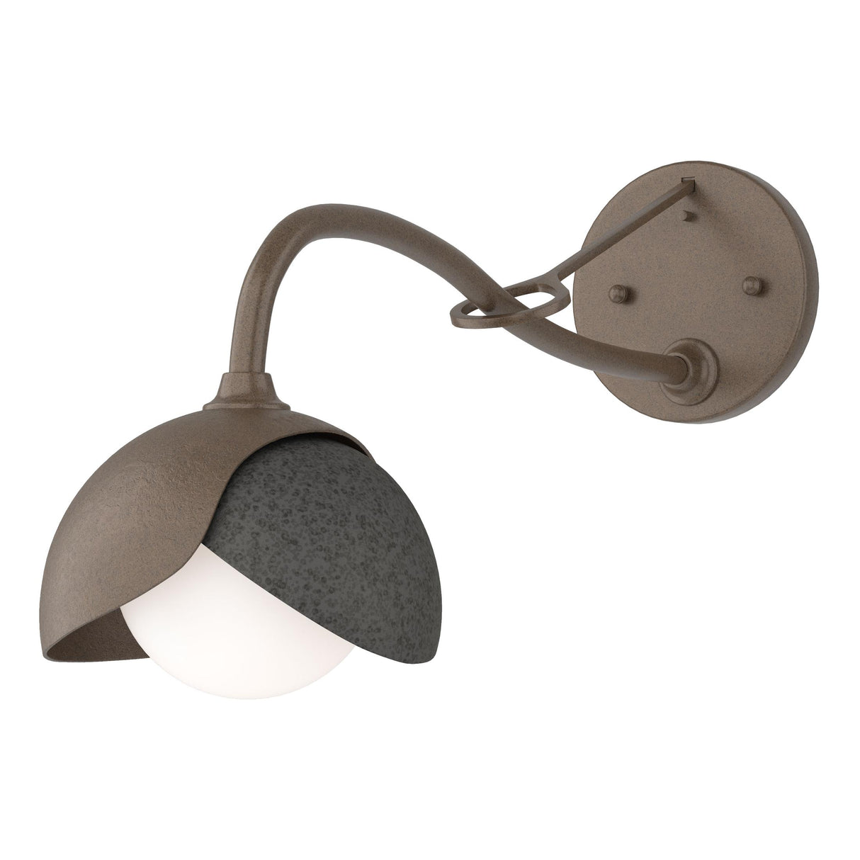 Hubbardton Forge 2022 Bronze Natural Iron Opal Glass (GG) Brooklyn 1-Light Double Shade Long-Arm Sconce