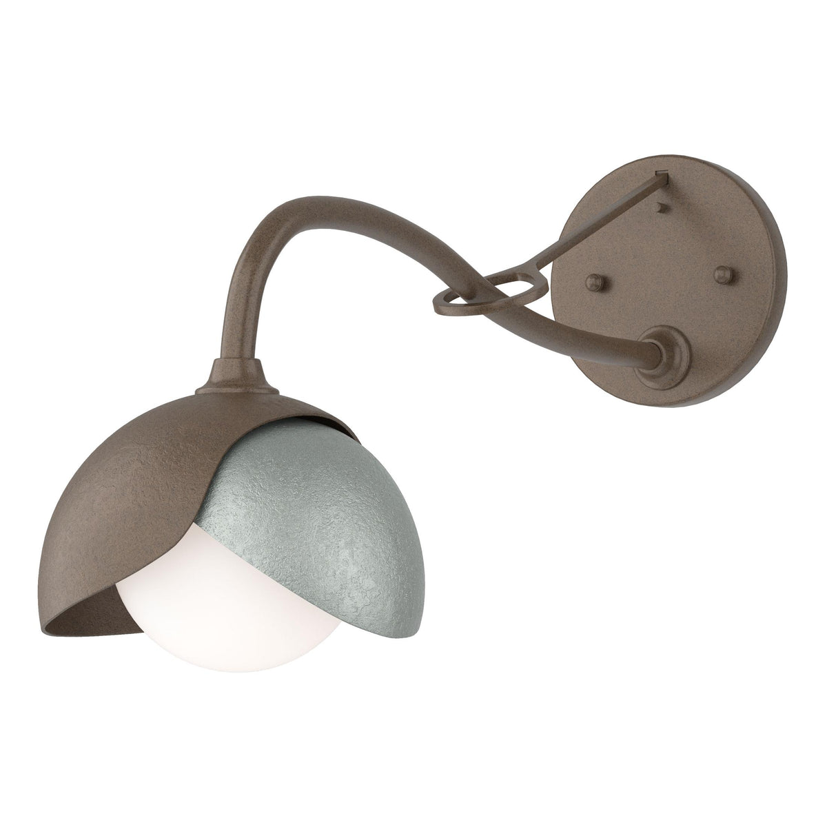 Hubbardton Forge 2022 Bronze Vintage Platinum Opal Glass (GG) Brooklyn 1-Light Double Shade Long-Arm Sconce