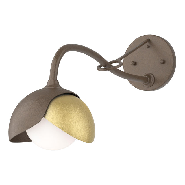 Hubbardton Forge 2022 Bronze Modern Brass Opal Glass (GG) Brooklyn 1-Light Double Shade Long-Arm Sconce