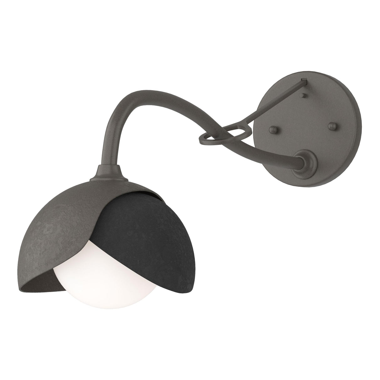 Hubbardton Forge 2022 Dark Smoke Black Opal Glass (GG) Brooklyn 1-Light Double Shade Long-Arm Sconce