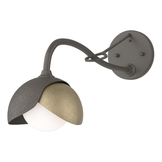 Hubbardton Forge 2022 Dark Smoke Soft Gold Opal Glass (GG) Brooklyn 1-Light Double Shade Long-Arm Sconce