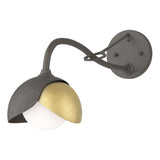 Hubbardton Forge 2022 Dark Smoke Modern Brass Opal Glass (GG) Brooklyn 1-Light Double Shade Long-Arm Sconce