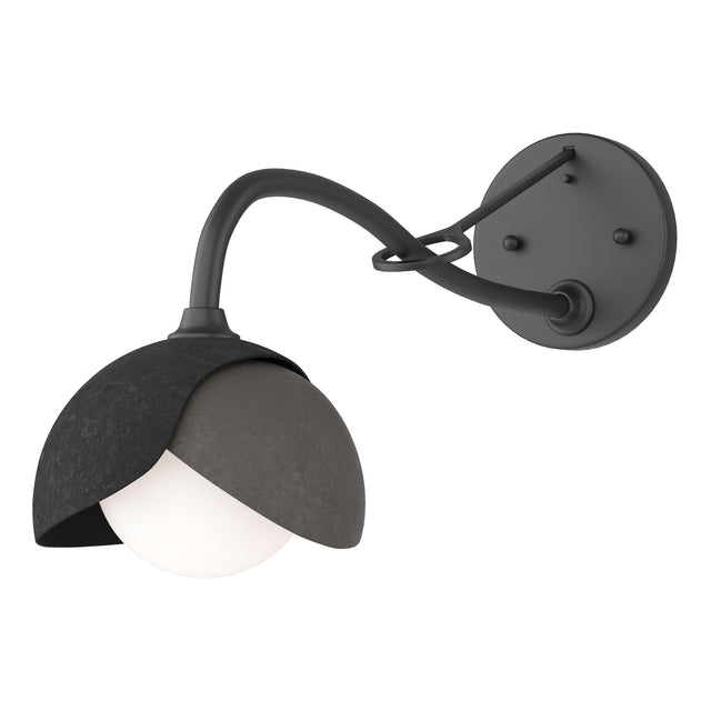 Hubbardton Forge 2022 Black Dark Smoke Opal Glass (GG) Brooklyn 1-Light Double Shade Long-Arm Sconce
