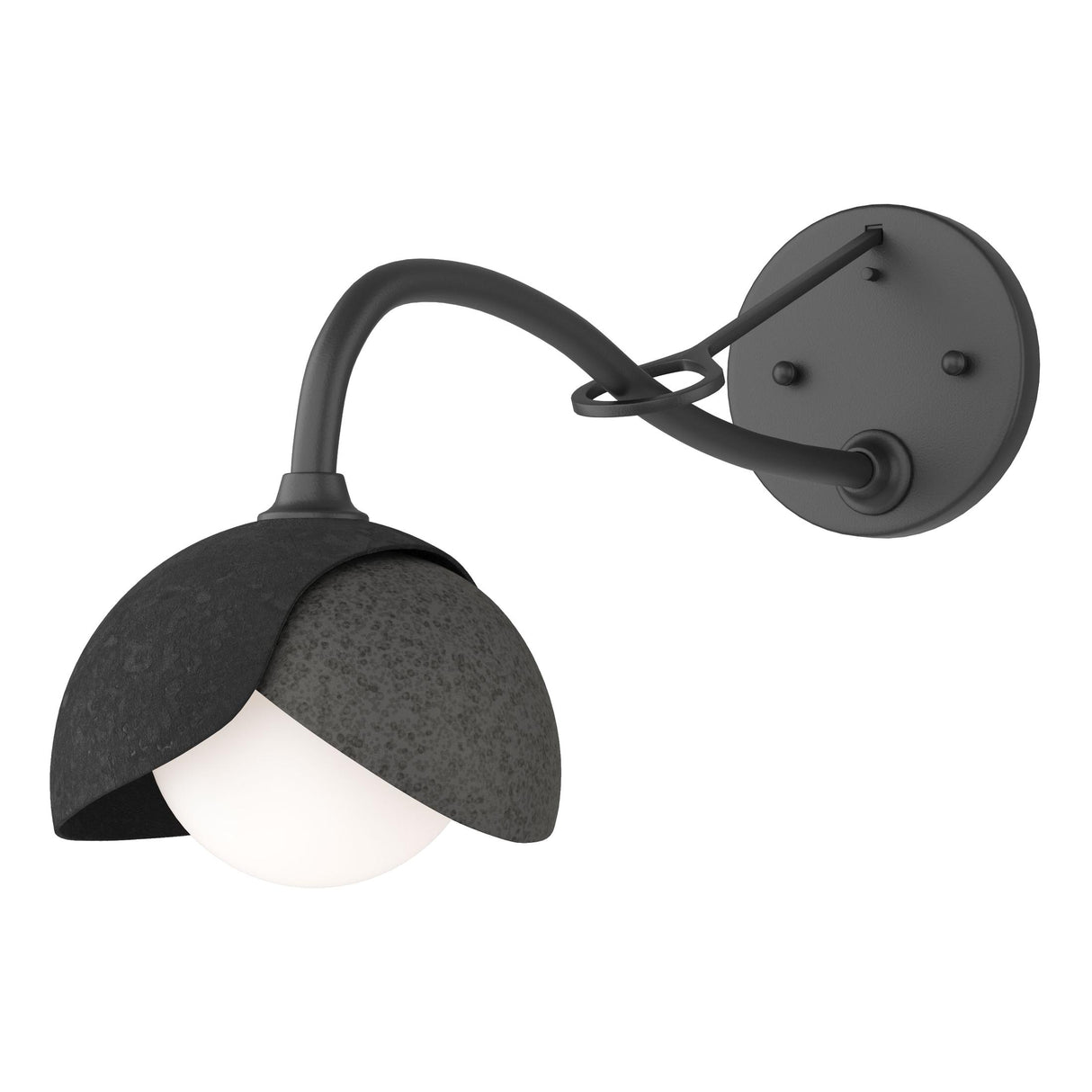 Hubbardton Forge 2022 Black Natural Iron Opal Glass (GG) Brooklyn 1-Light Double Shade Long-Arm Sconce