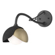 Hubbardton Forge 2022 Black Soft Gold Opal Glass (GG) Brooklyn 1-Light Double Shade Long-Arm Sconce