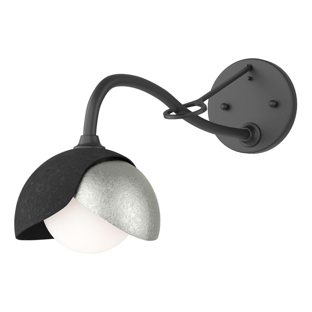 Hubbardton Forge 2022 Black Sterling Opal Glass (GG) Brooklyn 1-Light Double Shade Long-Arm Sconce