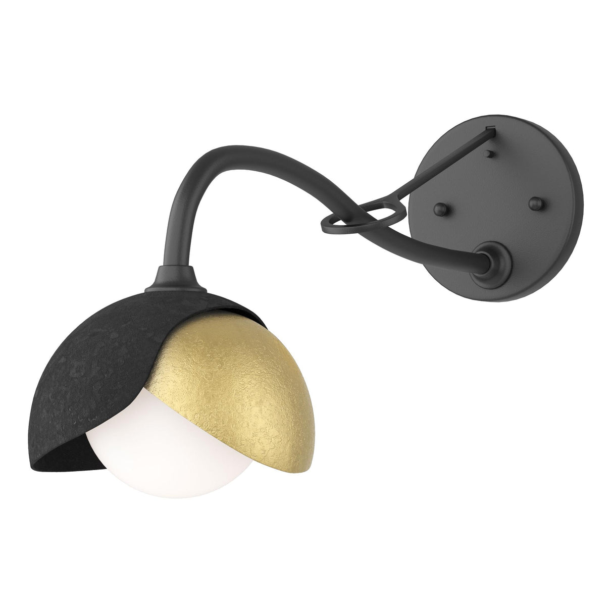Hubbardton Forge 2022 Black Modern Brass Opal Glass (GG) Brooklyn 1-Light Double Shade Long-Arm Sconce