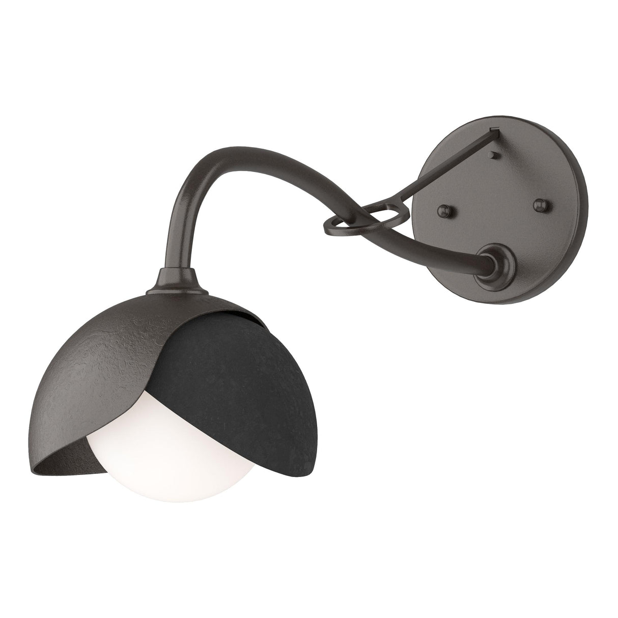 Hubbardton Forge 2022 Oil Rubbed Bronze Black Opal Glass (GG) Brooklyn 1-Light Double Shade Long-Arm Sconce