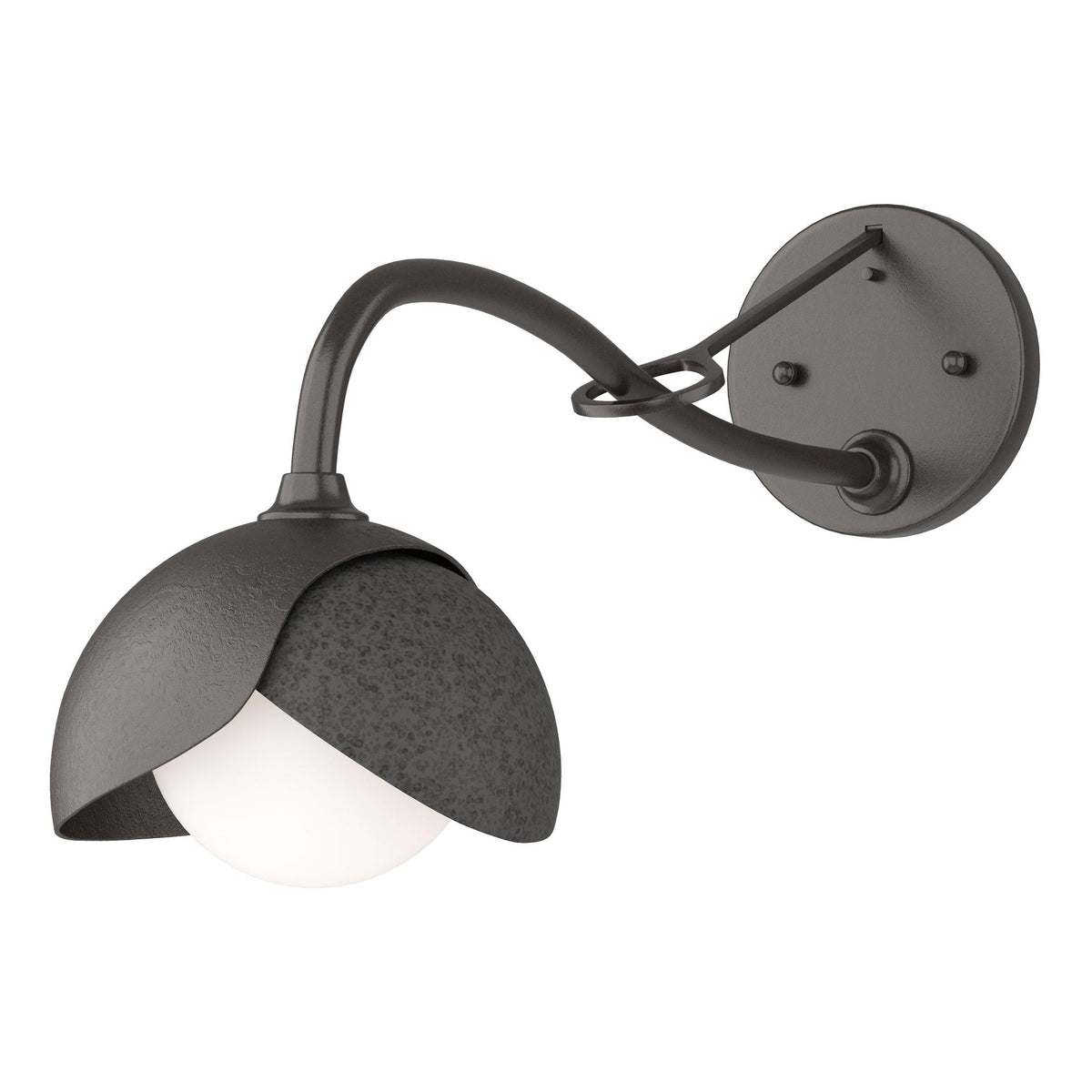 Hubbardton Forge 2022 Oil Rubbed Bronze Natural Iron Opal Glass (GG) Brooklyn 1-Light Double Shade Long-Arm Sconce